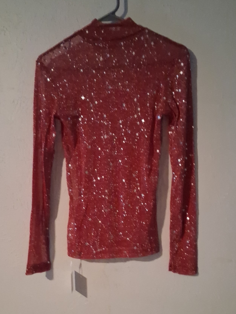 Mangopop Shimmering Red Sequin Sheer High Neck Top - Size Small - Picture 2 of 7